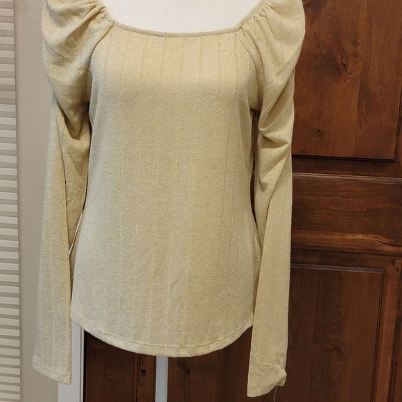 New Zac & Rachel Shirred Square Neck Bodice Top White Swan with Gold Lurex M - Picture 3 of 14